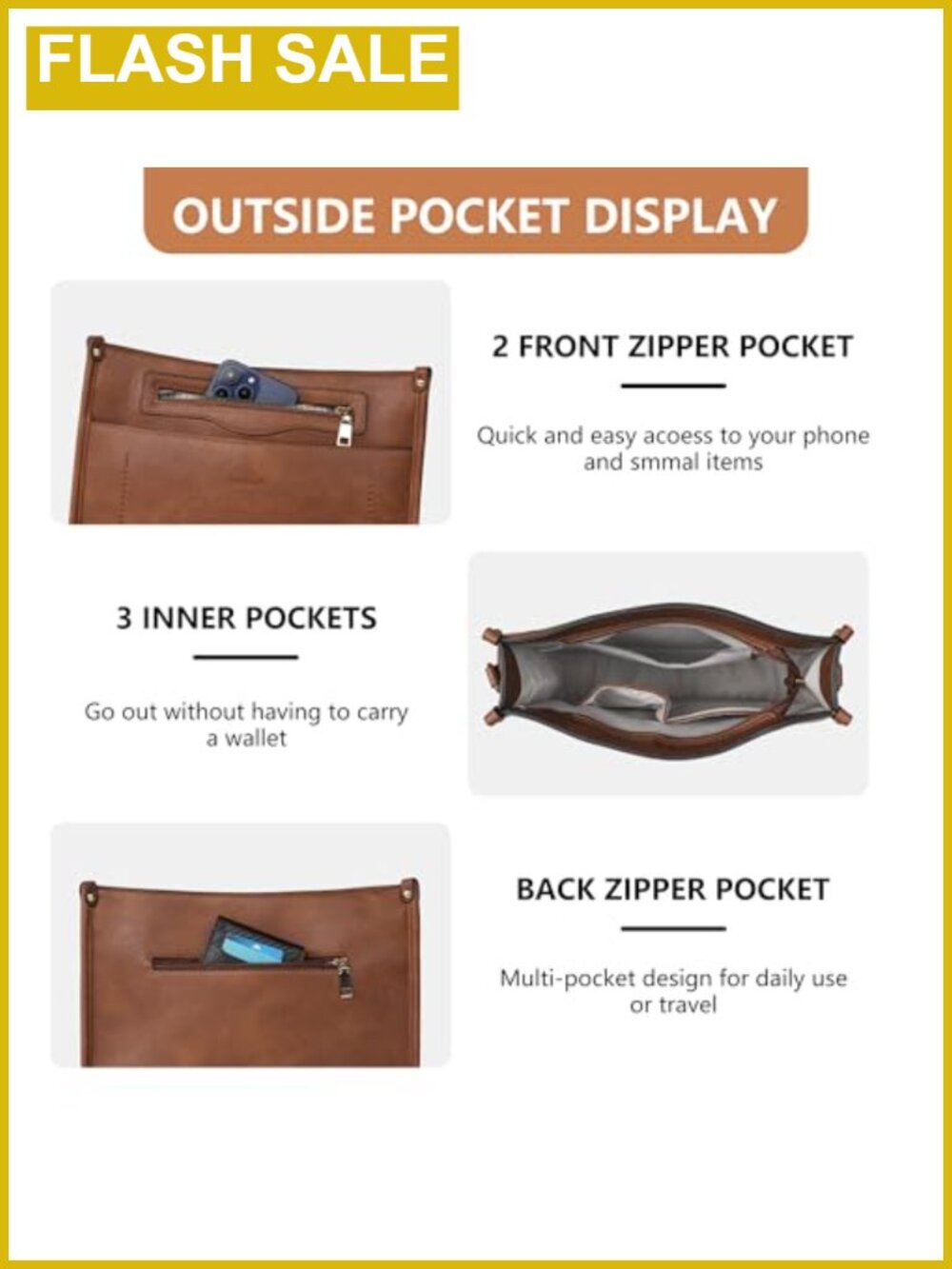 Vegan Leather Crossbody Hobo Bag with Wallet Set, Adjustable Strap - Picture 4 of 6